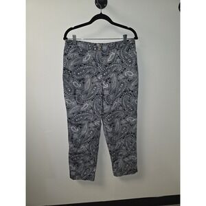 Lauren Ralph Lauren Women's Paisley Print Capri Pants Size 14 Navy‎ White